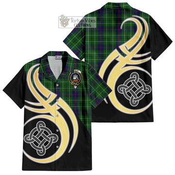 Duncan Tartan Short Sleeve Button Shirt with Family Crest and Celtic Symbol Style