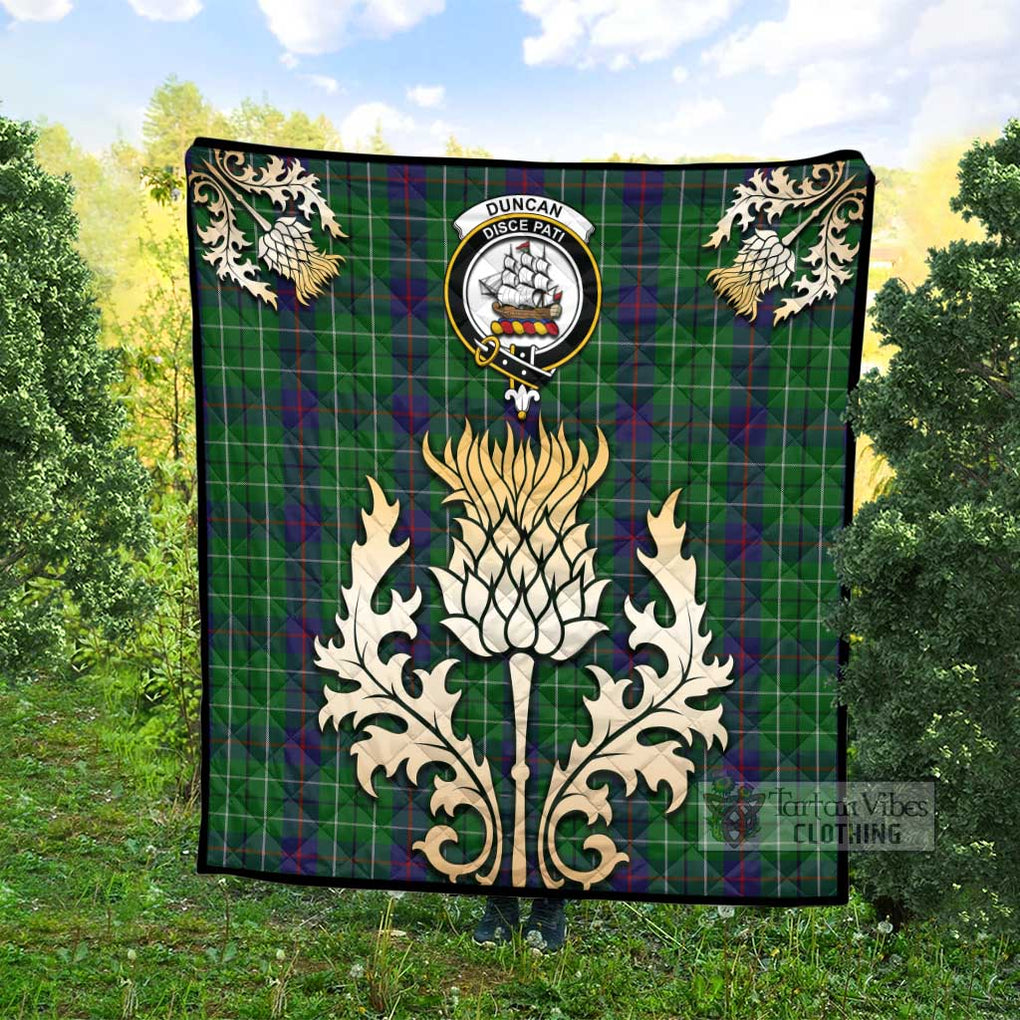 Tartan Vibes Clothing Duncan Tartan Quilt with Family Crest and Golden Thistle Style