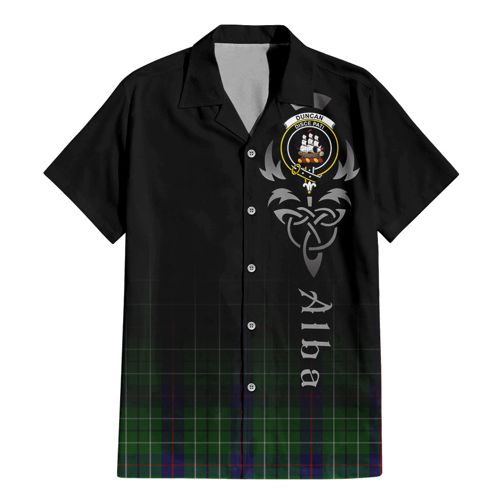 Tartan Vibes Clothing Duncan Tartan Short Sleeve Button Up Featuring Alba Gu Brath Family Crest Celtic Inspired