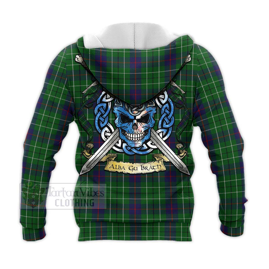 Tartan Vibes Clothing Duncan Tartan Knitted Hoodie with Family Crest Celtic Skull Style