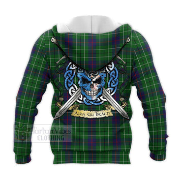 Duncan Tartan Knitted Hoodie with Family Crest Celtic Skull Style