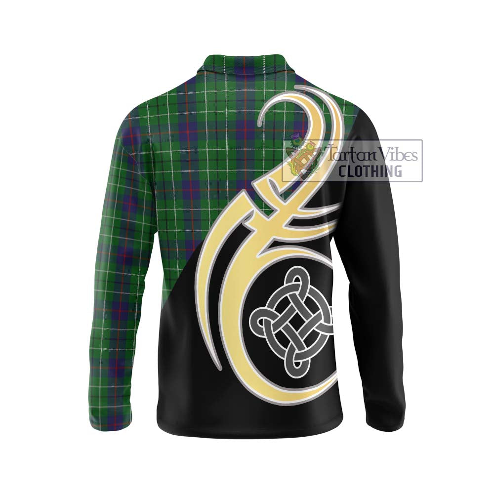 Duncan Tartan Long Sleeve Polo Shirt with Family Crest and Celtic Symbol Style - Tartan Vibes Clothing