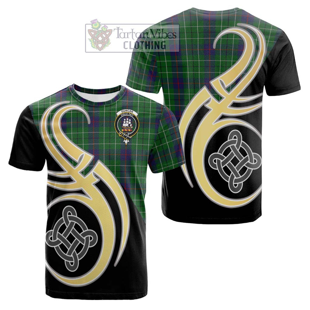 Tartan Vibes Clothing Duncan Tartan Cotton T-shirt with Family Crest and Celtic Symbol Style