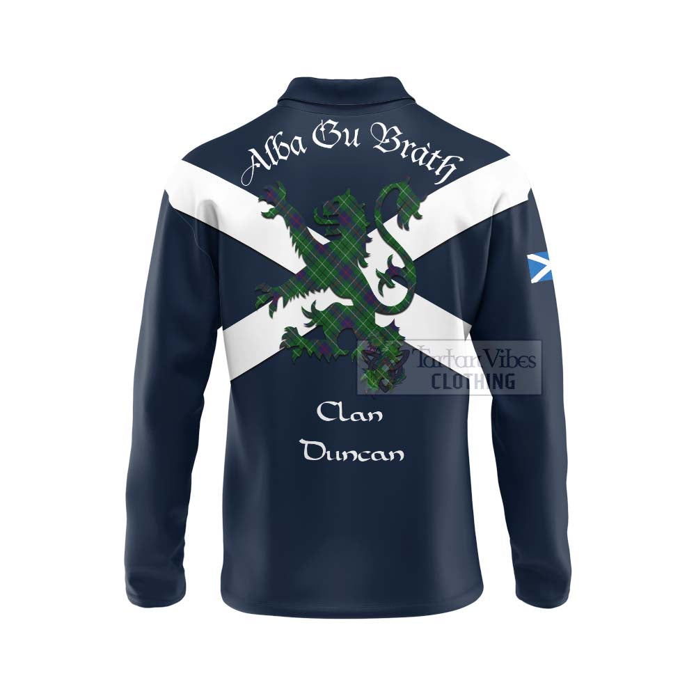 Tartan Vibes Clothing Duncan Tartan Lion Rampant Long Sleeve Polo Shirt – Proudly Display Your Heritage with Alba Gu Brath and Clan Name