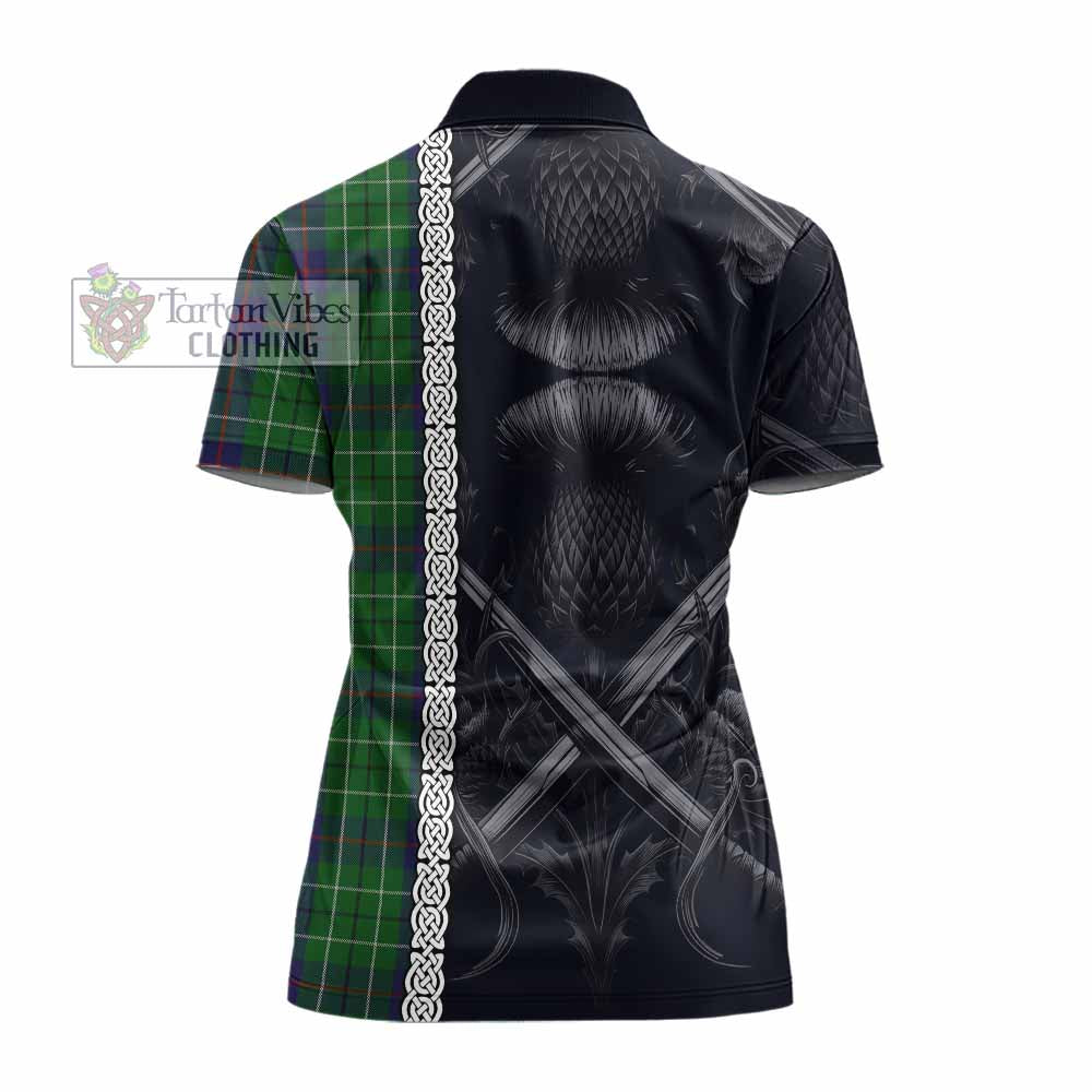 Tartan Vibes Clothing Duncan Tartan Women's Polo Shirt with Family Crest Cross Sword Thistle Celtic Vibes