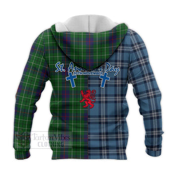 Duncan Tartan Knitted Hoodie Happy St. Andrew's Day Half Tartan Style