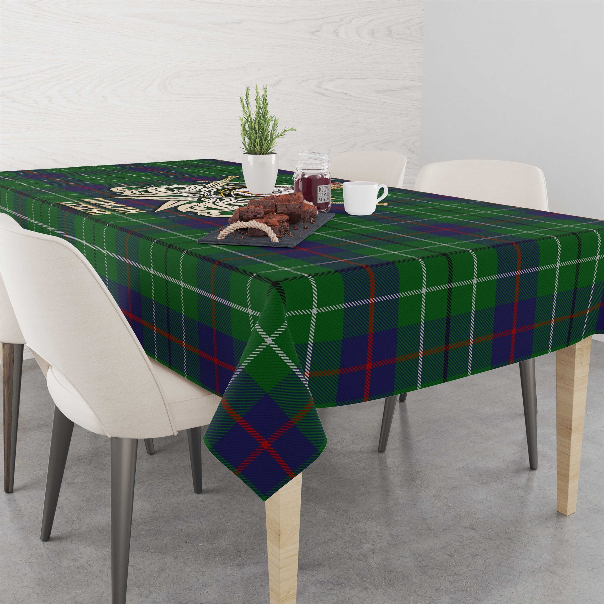 Tartan Vibes Clothing Duncan Tartan Tablecloth with Clan Crest and the Golden Sword of Courageous Legacy