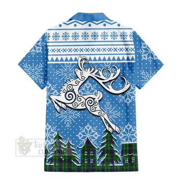 Duncan Clan Christmas Short Sleeve Button Shirt Celtic Reindeer Style