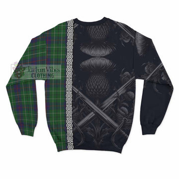 Duncan Tartan Sweatshirt with Family Crest Cross Sword Thistle Celtic Vibes