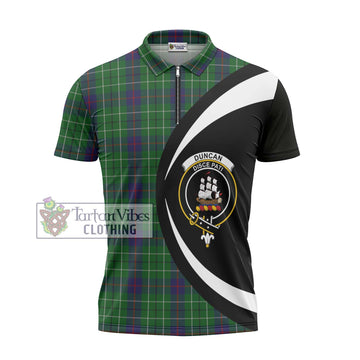 Duncan Tartan Zipper Polo Shirt with Family Crest Circle Style