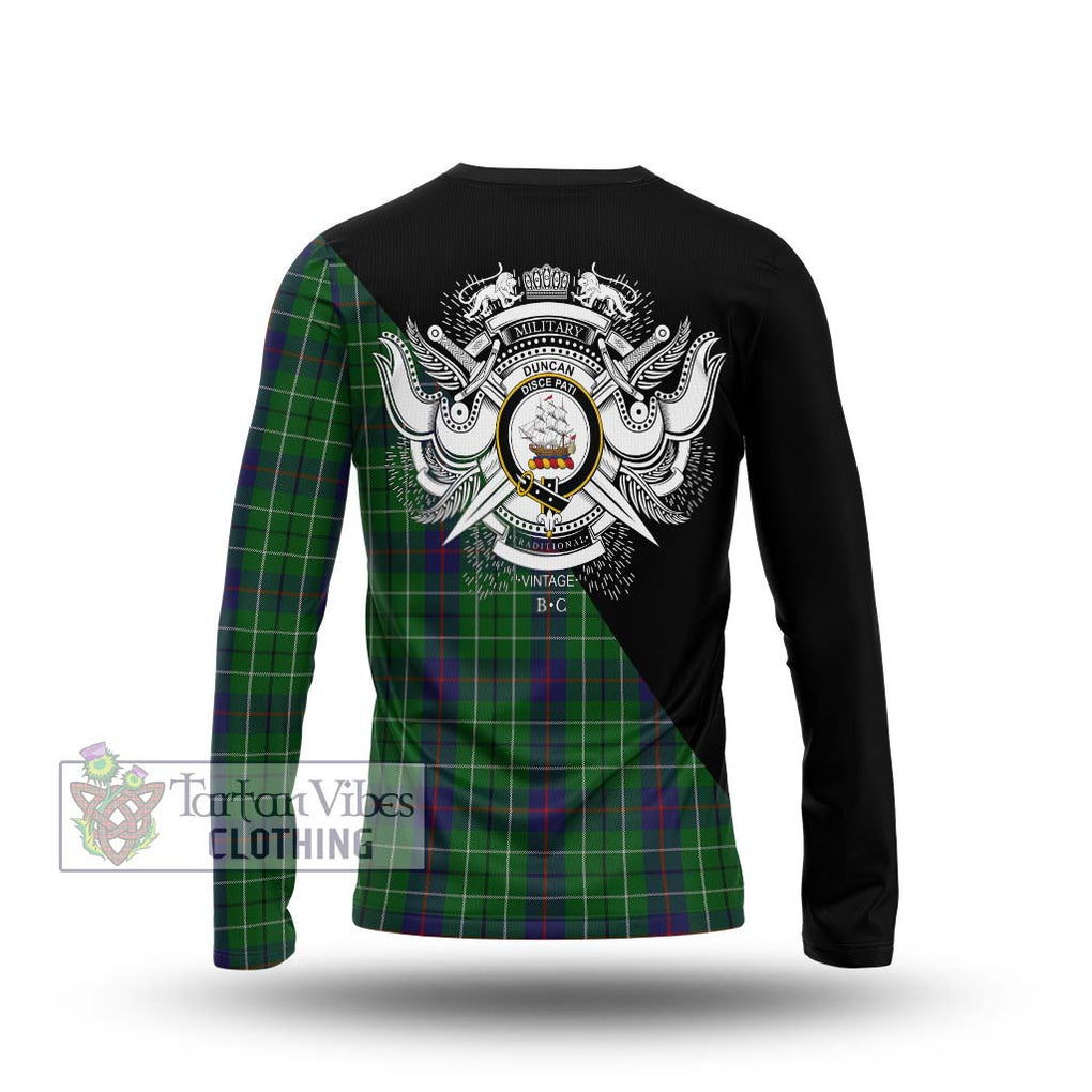 Duncan Tartan Long Sleeve T-Shirt with Family Crest and Military Logo Style - Tartanvibesclothing Shop