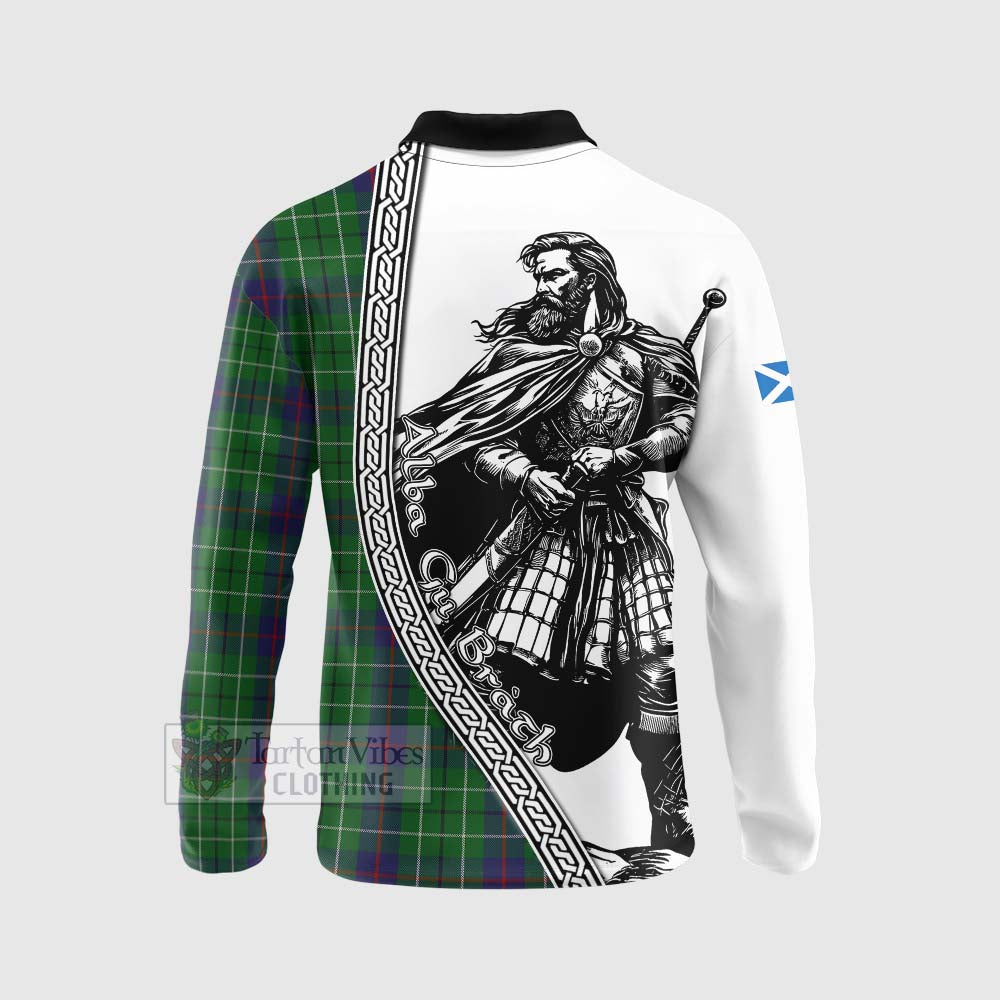 Tartan Vibes Clothing Duncan Tartan Clan Crest Long Sleeve Polo Shirt with Highlander Warrior Celtic Style