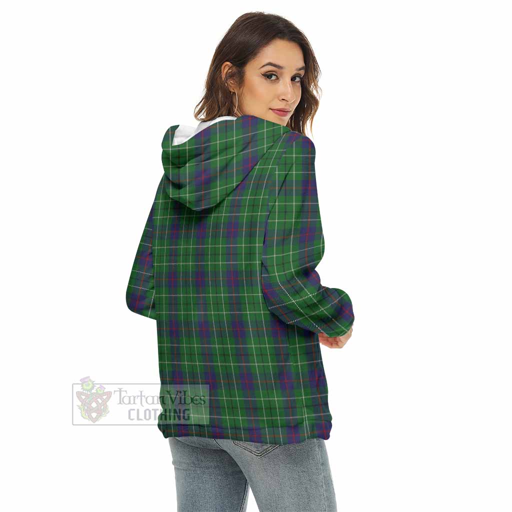 Tartan Vibes Clothing Duncan Tartan Crest Women's Borg  Half Zip Fleece Hoodie