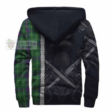 Duncan Tartan Sherpa Hoodie with Family Crest Cross Sword Thistle Celtic Vibes