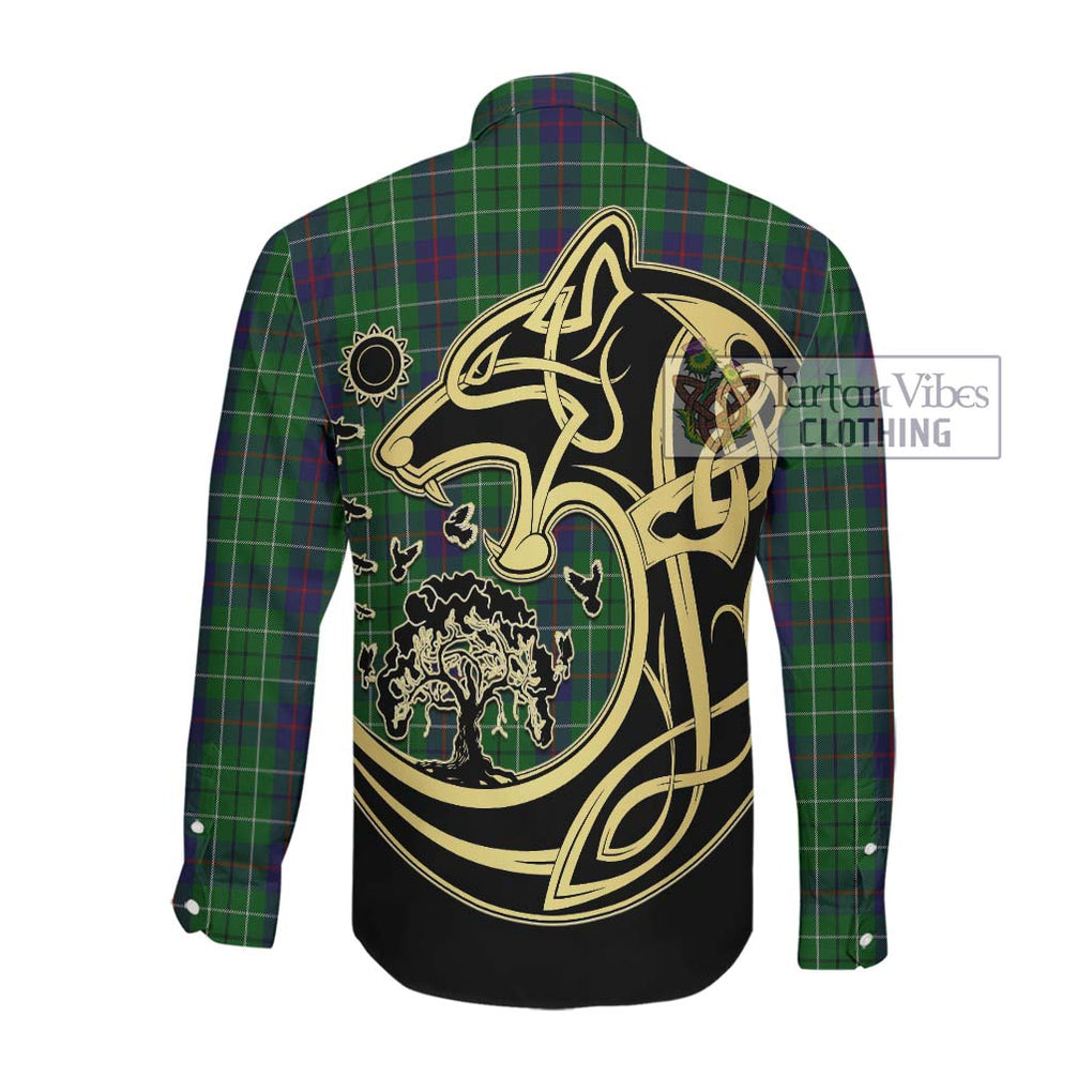 Duncan Tartan Long Sleeve Button Shirt with Family Crest Celtic Wolf Style Men's Shirt - Tartan Vibes Clothing