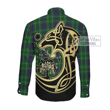 Duncan Tartan Long Sleeve Button Shirt with Family Crest Celtic Wolf Style