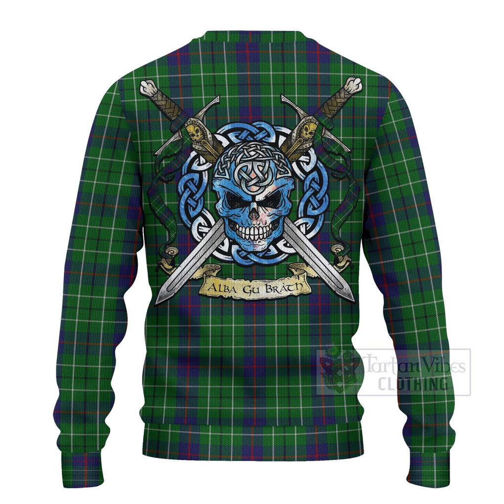 Tartan Vibes Clothing Duncan Tartan Knitted Sweater with Family Crest Celtic Skull Style