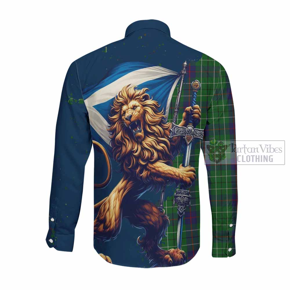 Tartan Vibes Clothing Duncan Tartan Family Crest Long Sleeve Button Shirt with Scottish Majestic Lion