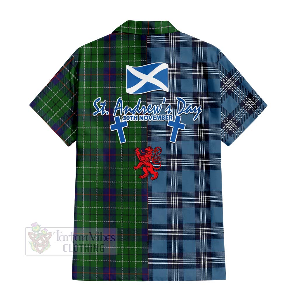 Tartan Vibes Clothing Duncan Tartan Short Sleeve Button Shirt Happy St. Andrew's Day Half Tartan Style