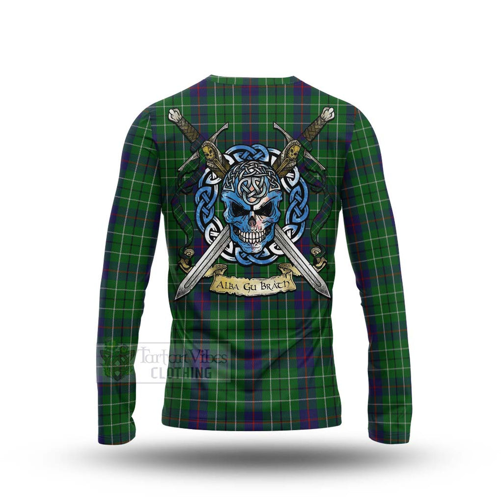 Tartan Vibes Clothing Duncan Tartan Long Sleeve T-Shirt with Family Crest Celtic Skull Style