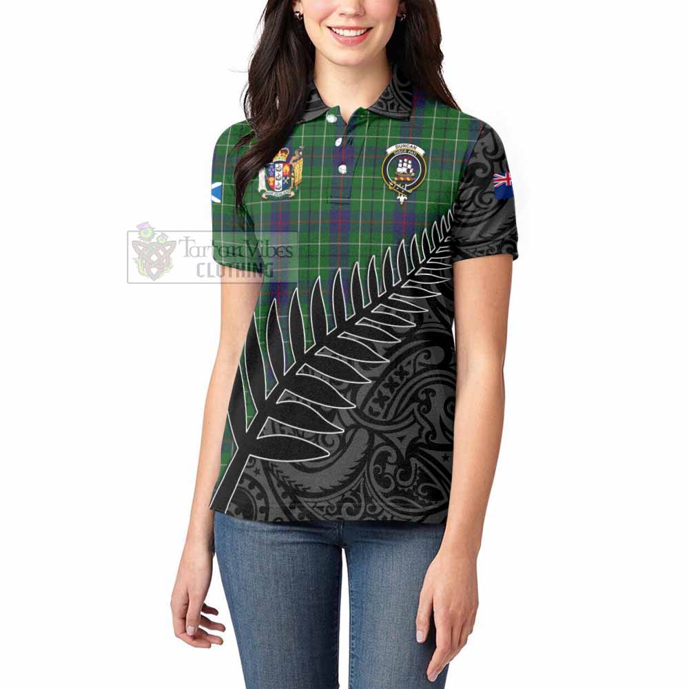 Tartan Vibes Clothing Duncan Crest Tartan Women's Polo Shirt with New Zealand Silver Fern Half Style