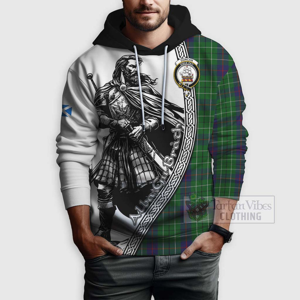 Tartan Vibes Clothing Duncan Tartan Clan Crest Hoodie with Highlander Warrior Celtic Style