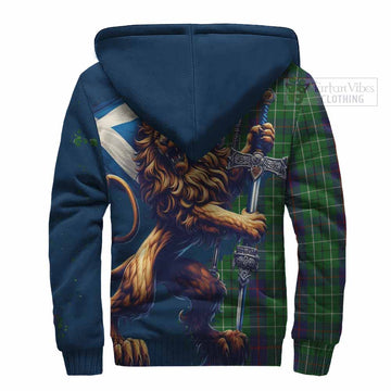 Duncan Tartan Family Crest Sherpa Hoodie with Scottish Majestic Lion