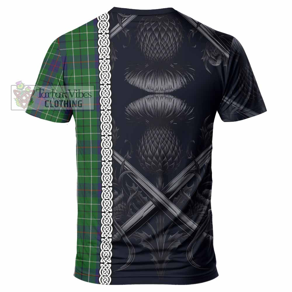 Tartan Vibes Clothing Duncan Tartan T-Shirt with Family Crest Cross Sword Thistle Celtic Vibes