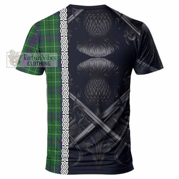 Duncan Tartan T-Shirt with Family Crest Cross Sword Thistle Celtic Vibes