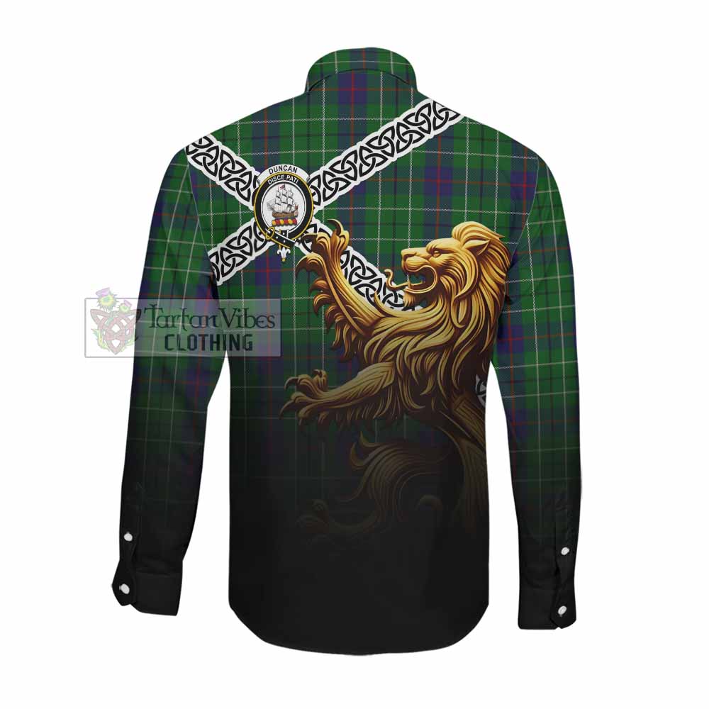 Duncan Crest Tartan Long Sleeve Button Shirt with Golden Lion Emblem Celtic Style Men's Shirt - Tartan Vibes Clothing