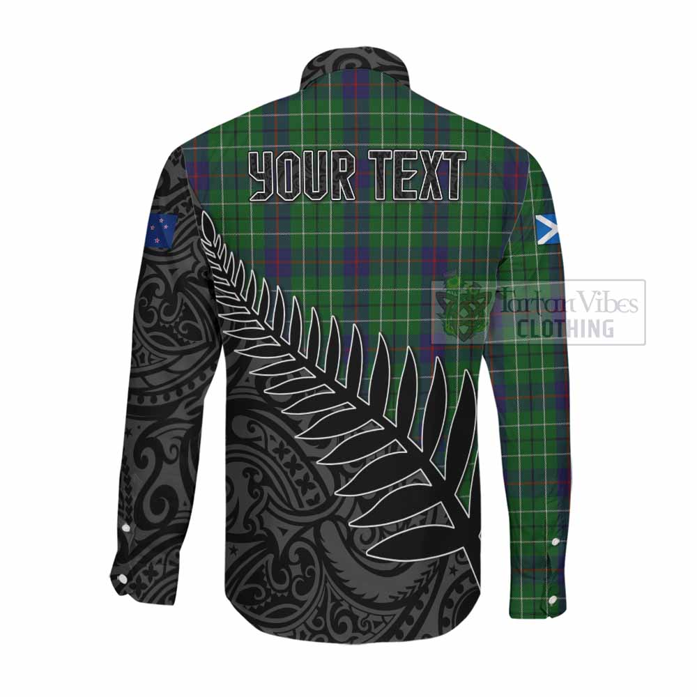 Tartan Vibes Clothing Duncan Crest Tartan Long Sleeve Button Shirt with New Zealand Silver Fern Half Style