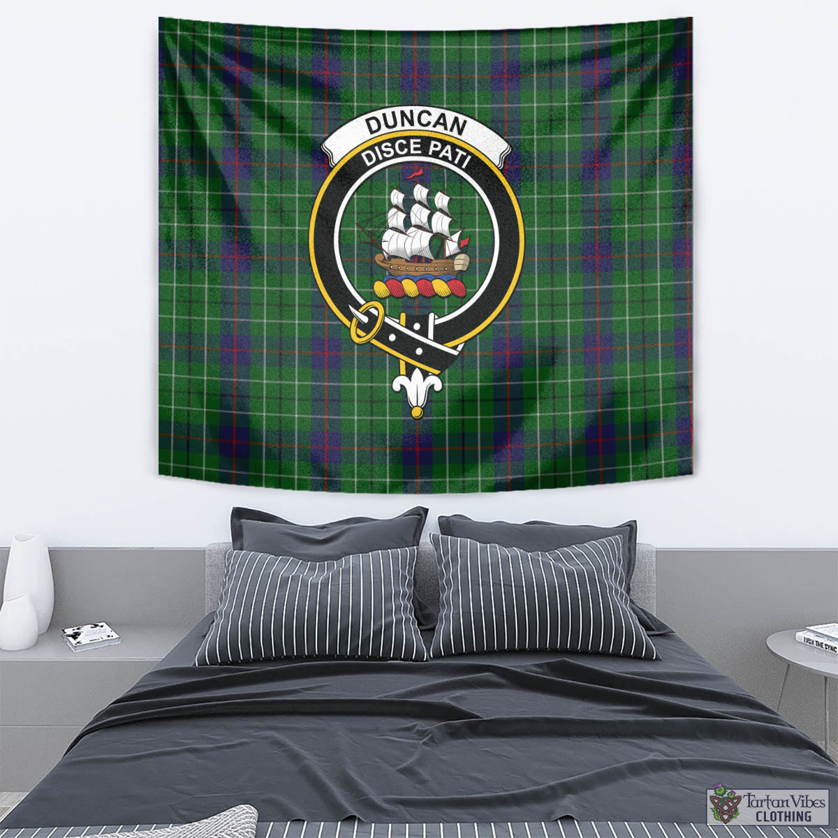 Tartan Vibes Clothing Duncan Tartan Tapestry Wall Hanging and Home Decor for Room with Family Crest