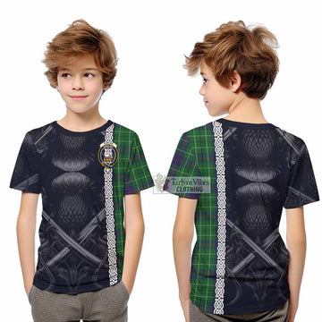 Duncan Tartan Kid T-Shirt with Family Crest Cross Sword Thistle Celtic Vibes