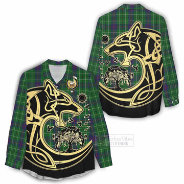 Duncan Tartan Women's Casual Shirt with Family Crest Celtic Wolf Style