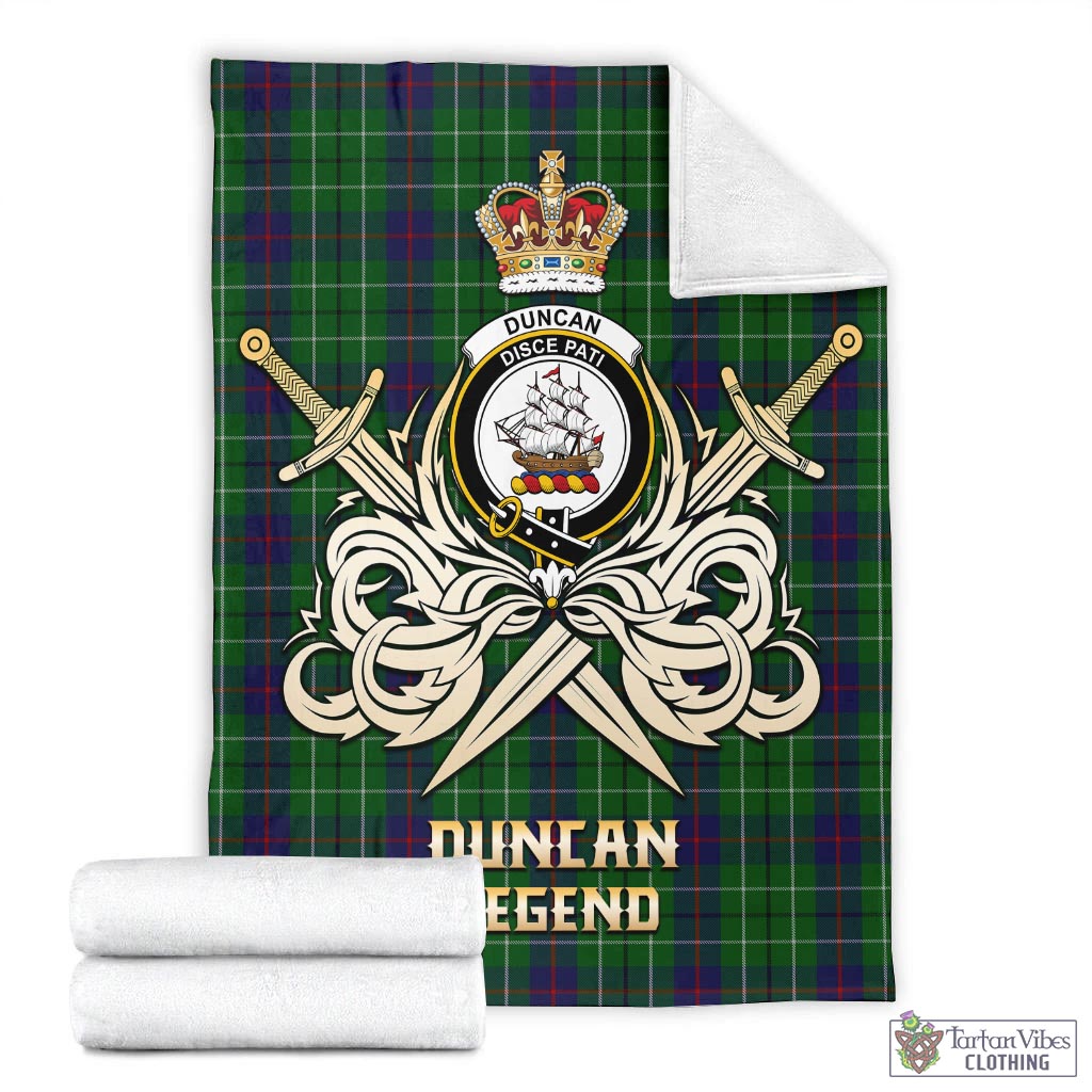 Tartan Vibes Clothing Duncan Tartan Blanket with Clan Crest and the Golden Sword of Courageous Legacy