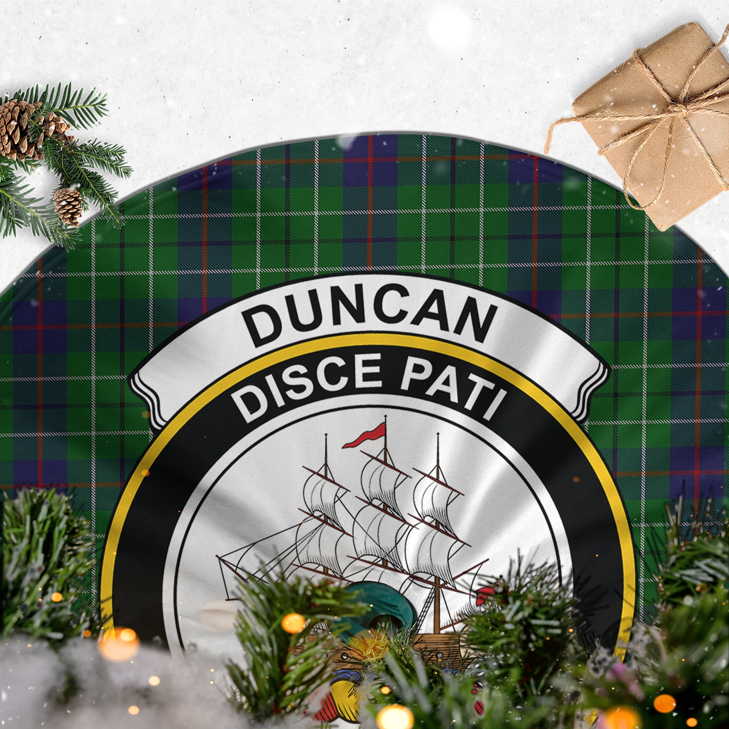 Duncan Tartan Christmas Tree Skirt with Family Crest - Tartanvibesclothing