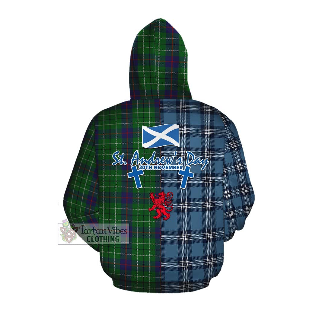 Tartan Vibes Clothing Duncan Tartan Cotton Hoodie Happy St. Andrew's Day Half Tartan Style