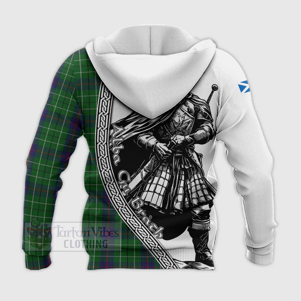 Tartan Vibes Clothing Duncan Tartan Clan Crest Knitted Hoodie with Highlander Warrior Celtic Style