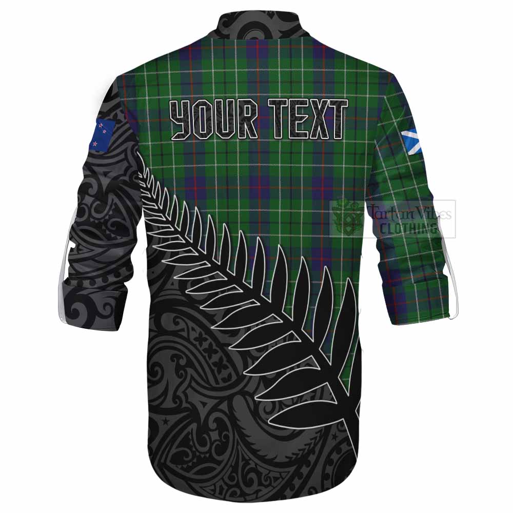 Tartan Vibes Clothing Duncan Crest Tartan Ghillie Kilt Shirt with New Zealand Silver Fern Half Style