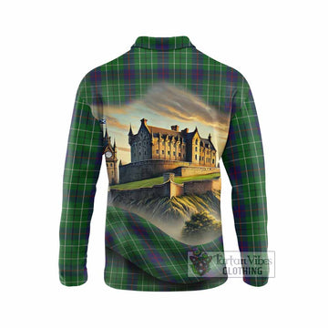 Duncan Tartan Family Crest Long Sleeve Polo Shirt with Scottish Ancient Castle Style - Tartan Vibes Clothing