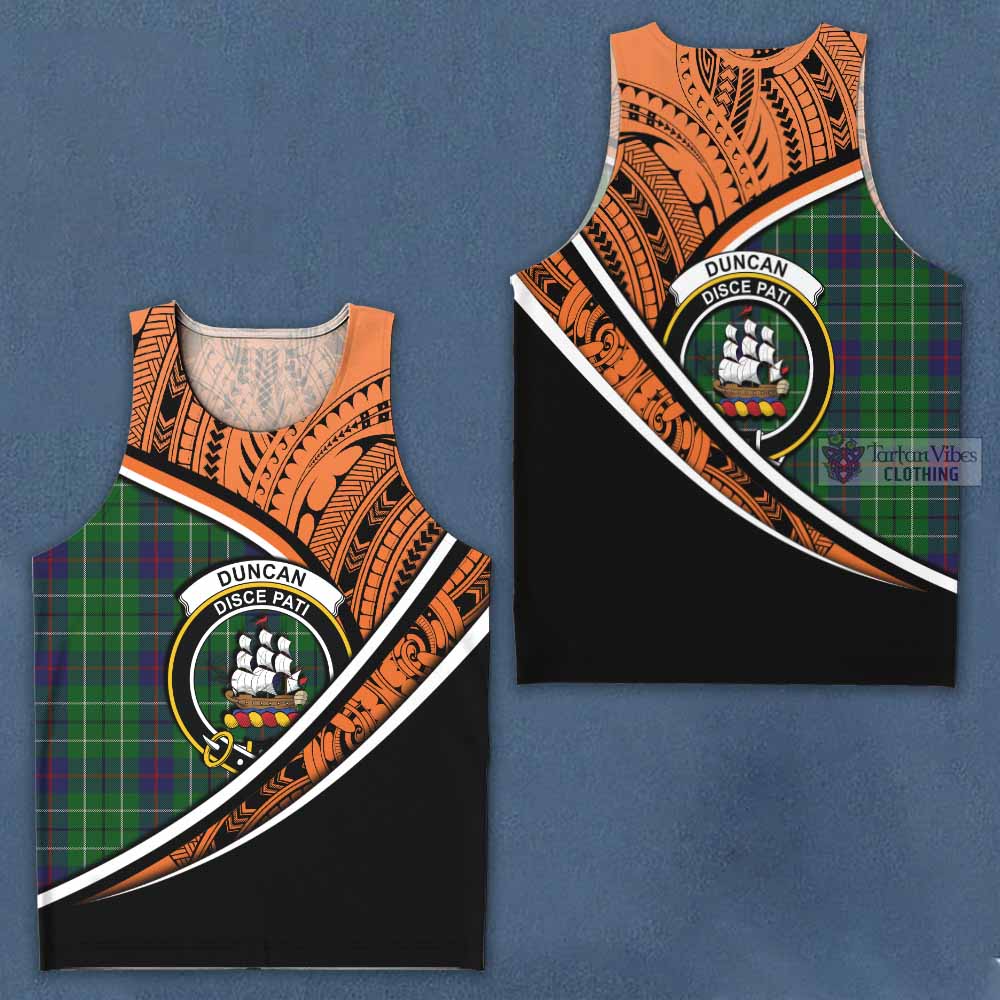 Tartan Vibes Clothing Duncan Crest Tartan Men's Tank Top with Maori Tattoo Style - Orange Version