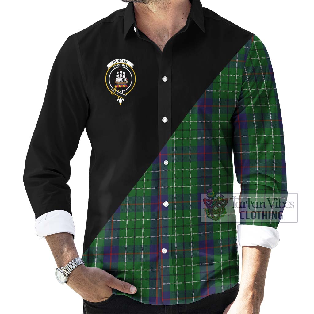 Tartan Vibes Clothing Duncan Tartan Long Sleeve Button Shirt with Family Crest and Military Logo Style