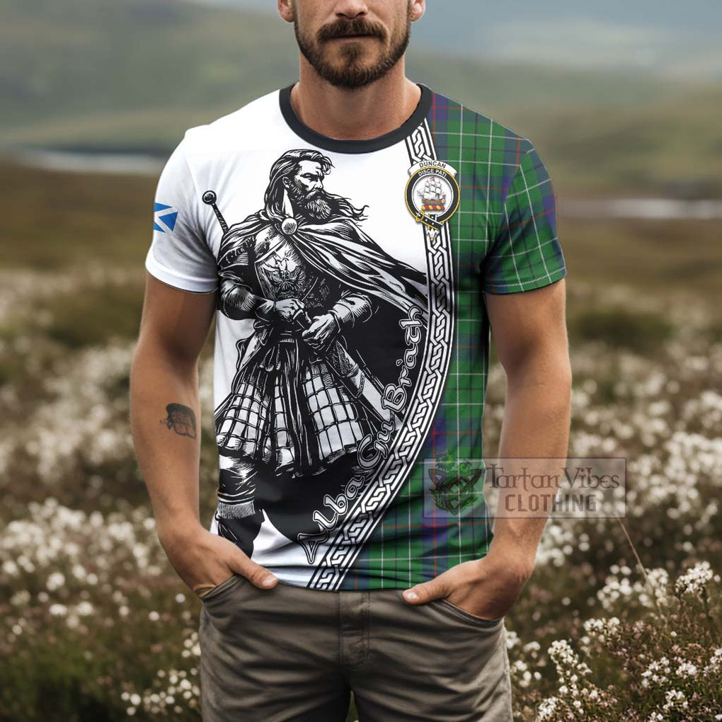 Tartan Vibes Clothing Duncan Tartan Clan Crest T-Shirt with Highlander Warrior Celtic Style