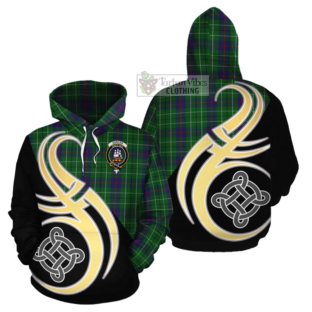 Tartan Vibes Clothing Duncan Tartan Cotton Hoodie with Family Crest and Celtic Symbol Style