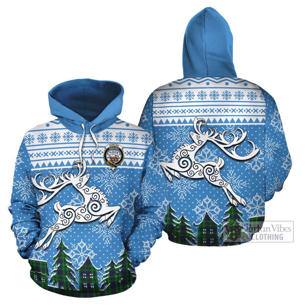 Tartan Vibes Clothing Duncan Clan Christmas Cotton Hoodie Celtic Reindeer Style