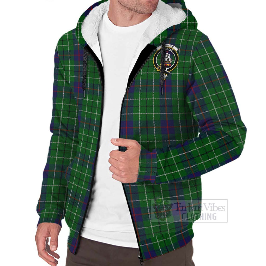 Tartan Vibes Clothing Duncan Tartan Sherpa Hoodie with Family Crest Celtic Skull Style