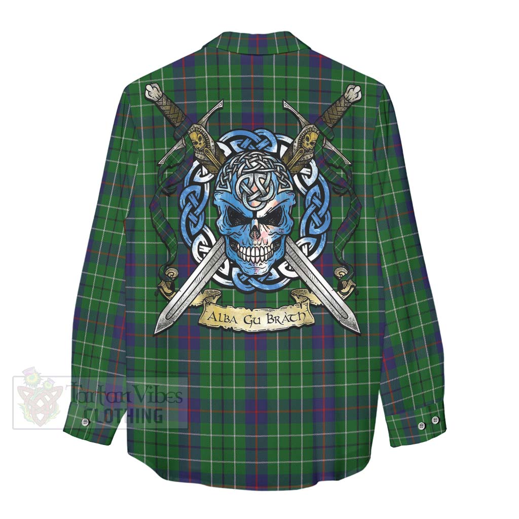 Tartan Vibes Clothing Duncan Tartan Women's Casual Shirt with Family Crest Celtic Skull Style