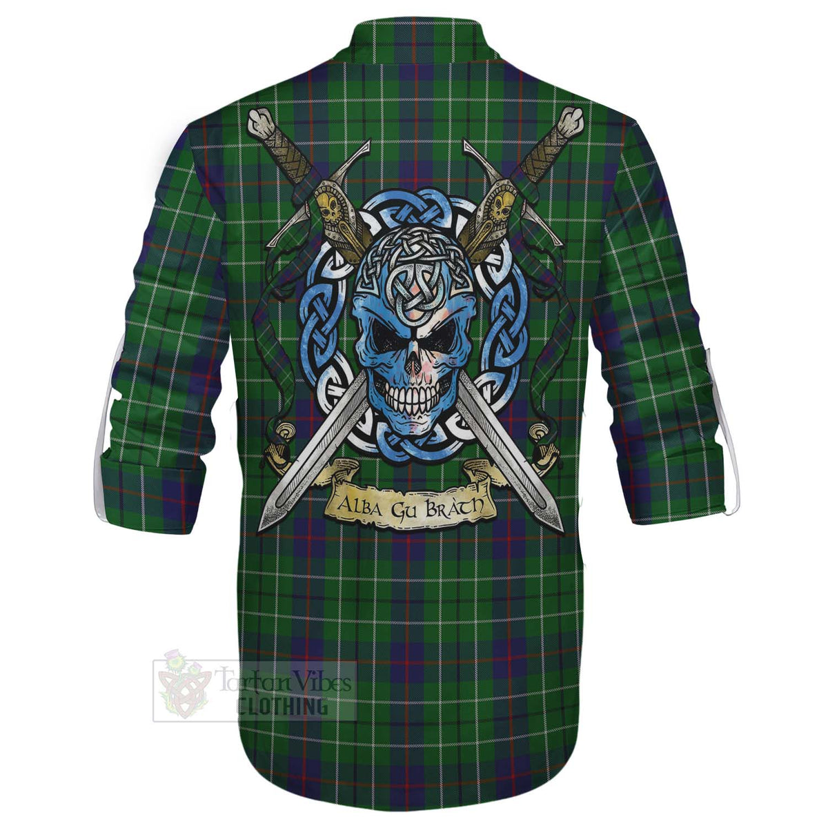 Duncan Tartan Ghillie Kilt Shirt with Family Crest Celtic Skull Style - Tartan Vibes Clothing