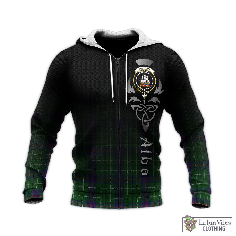 Tartan Vibes Clothing Duncan Tartan Knitted Hoodie Featuring Alba Gu Brath Family Crest Celtic Inspired