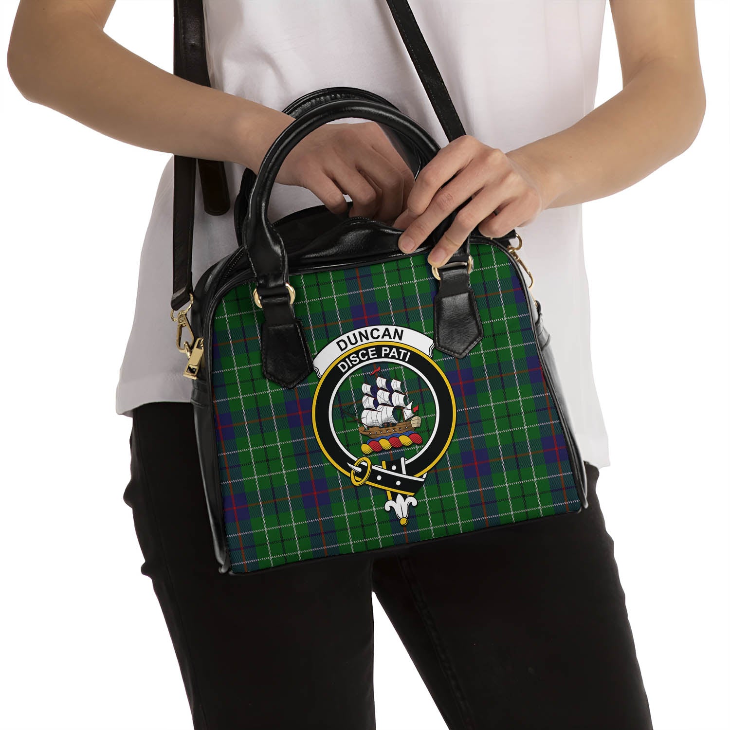 Duncan Tartan Shoulder Handbags with Family Crest - Tartanvibesclothing